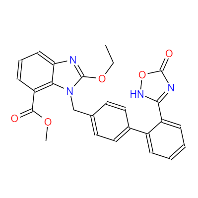 CAS：147403-52-9,中文名称：1-[(2'-[(乙氧羰基)氧基]脒基)[1,1-联苯基]-4-基)甲基]-2-乙氧基-1H-苯并咪唑-7-甲酸甲酯,坎地沙坦酯/阿奇沙坦中间体
