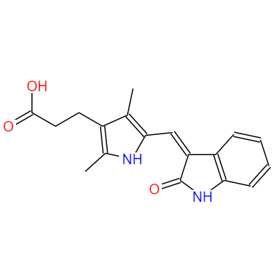 CAS：210644-62-5,中文名称：(Z)-3-(2,4-二甲基-5-((2-氧代吲哚啉-3-亚基)甲基)-1H-吡咯-3-基)丙酸 英文名称：SU6668 