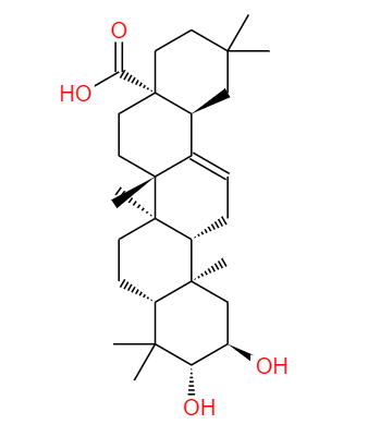  CAS：4373-41-5,中文名称：山楂酸；2Α-羟基齐墩果酸；马斯里酸 英文名称：Maslinic acid