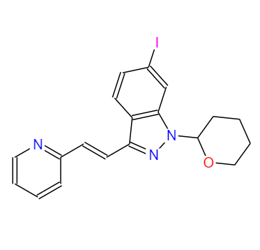 CAS：886230-77-9，中文名称： (E)-6-碘-3-[2-(吡啶-2-基)乙烯基]-1-(四氢-2H-吡喃-2-基)-1H-吲唑