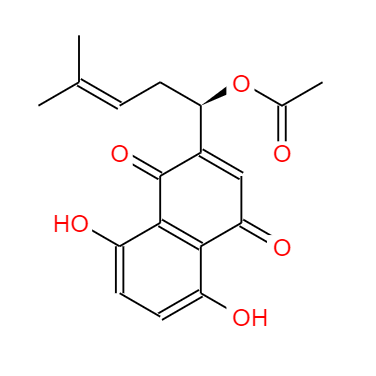 CAS： 24502-78-1，中文名称： 乙酰紫草素 英文名称：Acetylshikonin 