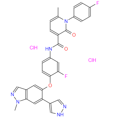 CAS： 1206801-37-7，中文名称： 美乐替尼双盐酸盐 英文名称：Merestinib dihydrochloride 