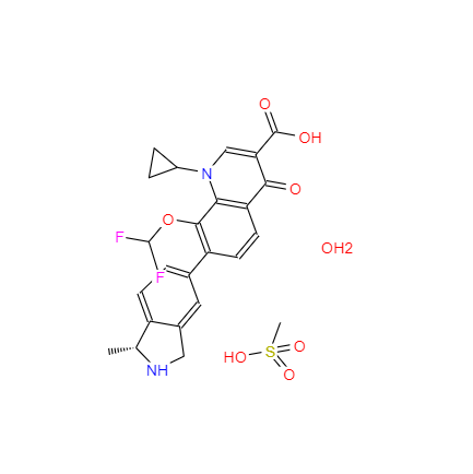 CAS： 223652-90-2，中文名称： 甲磺酸加雷沙星一水合物 英文名称：Garenoxacin mesylate hydrate 