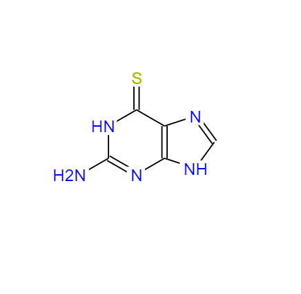 CAS： 154-42-7，中文名称： 6-硫鸟嘌呤 英文名称：6-Thioguanine 