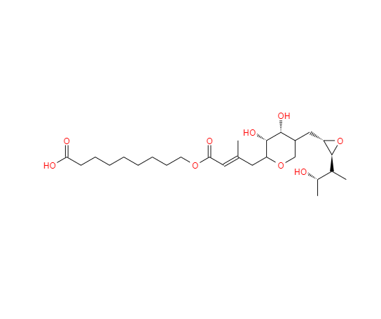  CAS： 12650-69-0，中文名称： 莫匹罗星 英文名称： Mupirocin