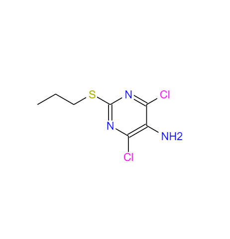 CAS： 145783-15-9，中文名称： 4,6-二氯 -2-(丙硫基)-5-氨基嘧啶 英文名称：4,6-dichloro-2-propylthiopyrimidine-5-amine