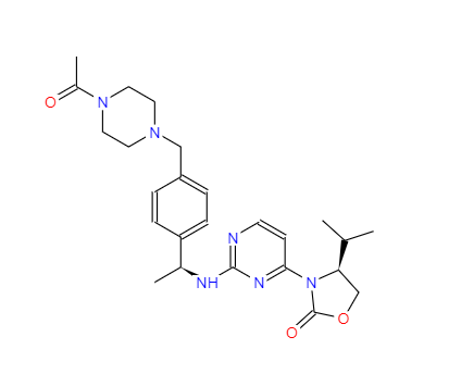 CAS：1429180-08-4，中文名称：(4S)-3-[2-[[(1S)-1-[4-[(4-乙酰基-1-哌嗪基)甲基]苯基]乙基]氨基]-4-嘧啶基]-4-异丙基-2-恶唑烷酮