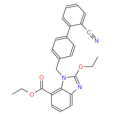 CAS：139481-41-7,中文名称：2-乙氧基-1-[[(2`-腈基连苯-4-取代)甲基]苯并咪唑]-7-羧酸乙酯
