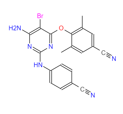 CAS：269055-15-4,中文名称：4-[[2-[(4-氰基苯基)氨基]-5-溴-6-氨基]-4-嘧啶基氧基]-3,5-二甲基苯腈 