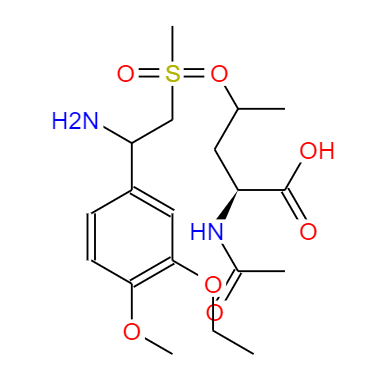 CAS： 608141-43-1，中文名称： (S)-1-(3-乙氧基-4-甲氧基苯基)-2-(甲基磺酰基)乙胺N-乙酰基-L-亮氨酸盐 