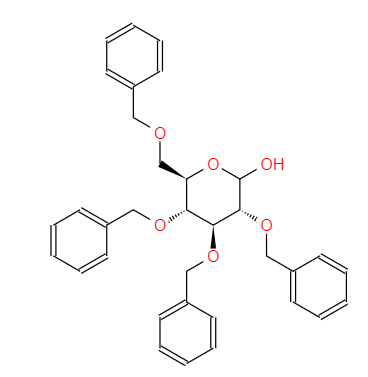 CAS： 4132-28-9，中文名称： 2,3,4,6-四苄基-D-吡喃葡萄糖 英文名称：2,3,4,6-tetra-O-benzyl-D-glucopyranose 