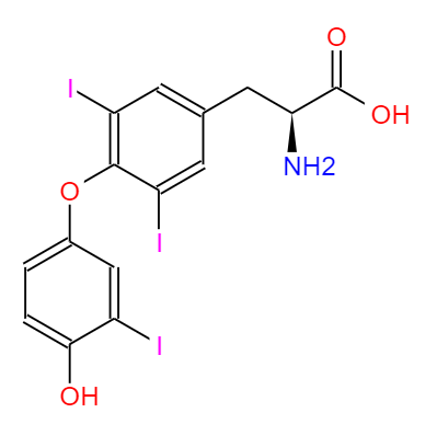 CAS： 6893-02-3，中文名称： 三碘甲状腺原氨酸 英文名称：3,3',5-Triiodo-L-thyronine 