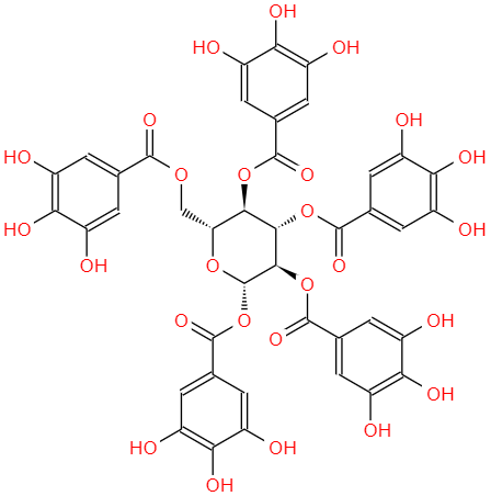 CAS： 14937-32-7，英文名称：1,2,3,4,6-Pentagalloyl glucose 