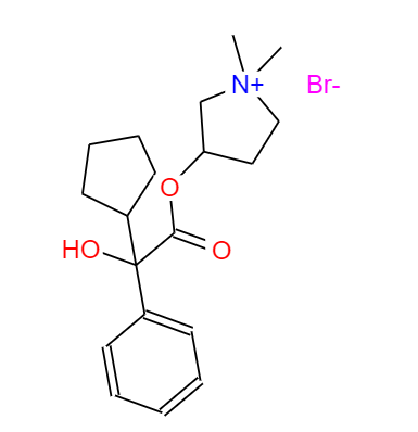 CAS： 475468-09-8，中文名称： (3R)-3-[[(2R)-环戊基羟基苯基乙酰基]氧基]-1,1-二甲基吡咯烷溴化物 英文名称：Glycopyrronium bromide 