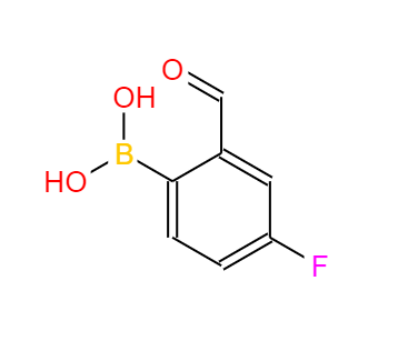 CAS： 825644-26-6，中文名称： 4-氟-2甲酰基苯硼酸 英文名称：Boronic acid, (4-fluoro-2-formylphenyl)- 