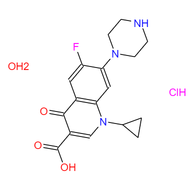 CAS： 86393-32-0，中文名称： 盐酸环丙沙星(一水物) 英文名称：Ciprofloxacinhydrochloride 