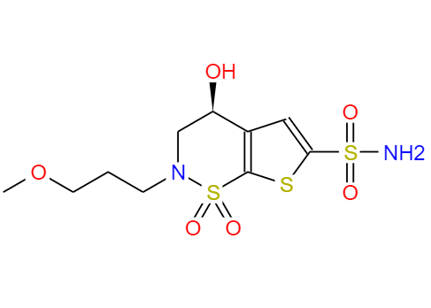 CAS： 154127-42-1，中文名称： (S)-3,4-二氢-4-羟基-2-(3-甲氧丙基)-2H-噻吩并[3,2-e]-1,2-噻嗪-6-磺酰胺 1,1-二氧化物 