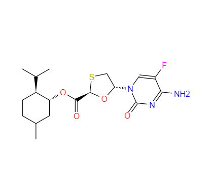 CAS： 764659-72-5，中文名称： 恩曲他滨中间体FCME;(2R,5S)-5-(4-氨基-5-氟-2-氧代-1(2H)-嘧啶基)-1,3-噁噻烷-2-羧酸
