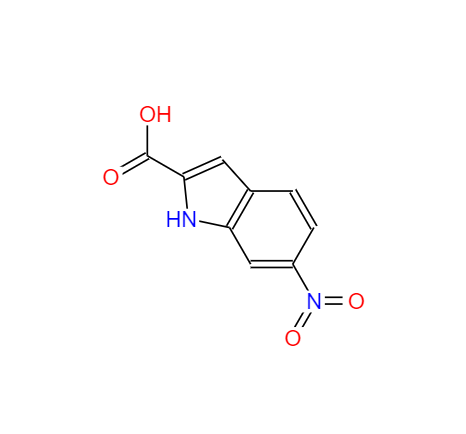 CAS： 10242-00-9，中文名称： 6-硝基-1H-吲哚-2-羧酸 英文名称：6-Nitro-1H-indole-2-carboxylicacid 