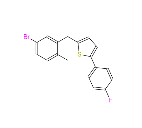 CAS： 1030825-20-7，英文名称：2-(5-Bromo-2-methylbenzyl)-5-(4-fluorophenyl)thiophene 