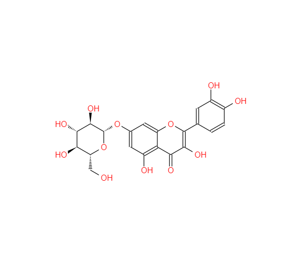 CAS： 491-50-9，中文名称： 槲皮素-7-O-葡萄糖苷 英文名称：Quercetin-7-O-β-D-glucopyranoside 