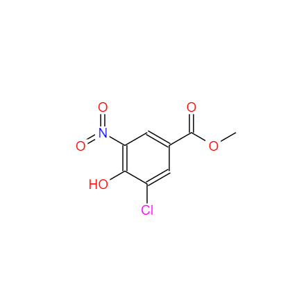 CAS： 40256-81-3，中文名称： 3-氯-4-羟基-5-硝基苯甲酸甲酯 英文名称：Methyl 3-chloro-4-hydroxy-5-nitrobenzoate 