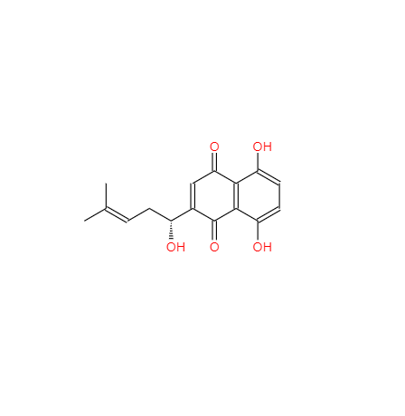  CAS： 517-89-5，中文名称： 紫草素 英文名称：shikonin