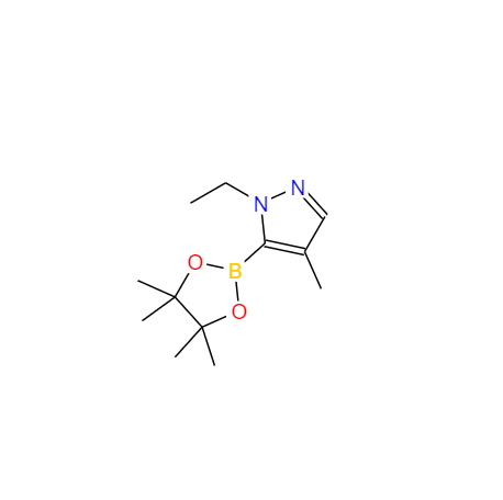 CAS： 1047636-01-0，英文名称：1-ethyl-4-methyl-5-(4,4,5,5-tetramethyl-1,3,2-dioxaborolan-2-yl)-1H-pyrazole 