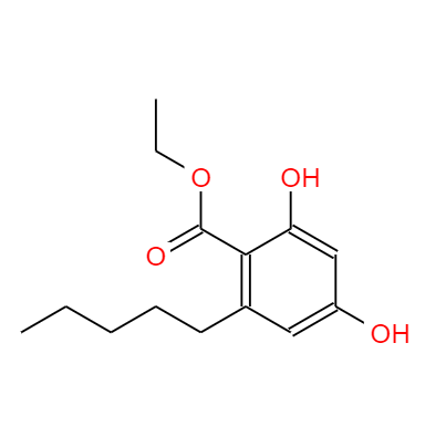  CAS：38862-65-6，中文名称：2,4-二羟基-6-戊基苯甲酸乙酯， 英文名称：Benzoic acid, 2,4-Dihydroxy-6-pentyl-, ethyl ester