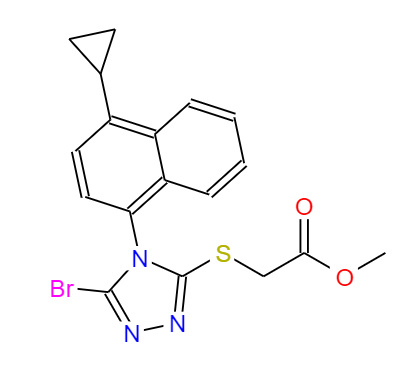 CAS：878671-99-9，中文名称：2-[[5-溴-4-(4-环丙基萘-1-基)-4H-1,2,4-三唑-3-基]硫基]乙酸甲酯