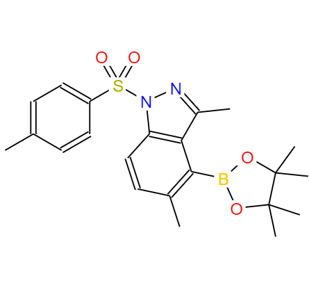CAS：1421252-90-5,中文名称：3,5-二甲基-4-(4,4,5,5-四甲基-1,3,2-二氧杂环戊硼烷-2-基)-1-甲苯磺酰-1氢-吲唑