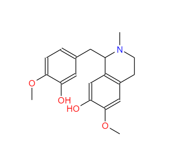 CAS：1699-46-3，1-(3-羟基-4-甲氧基苄基）-6-甲氧基-2-甲基-1,2,3,4-四氢异喹啉-7-醇